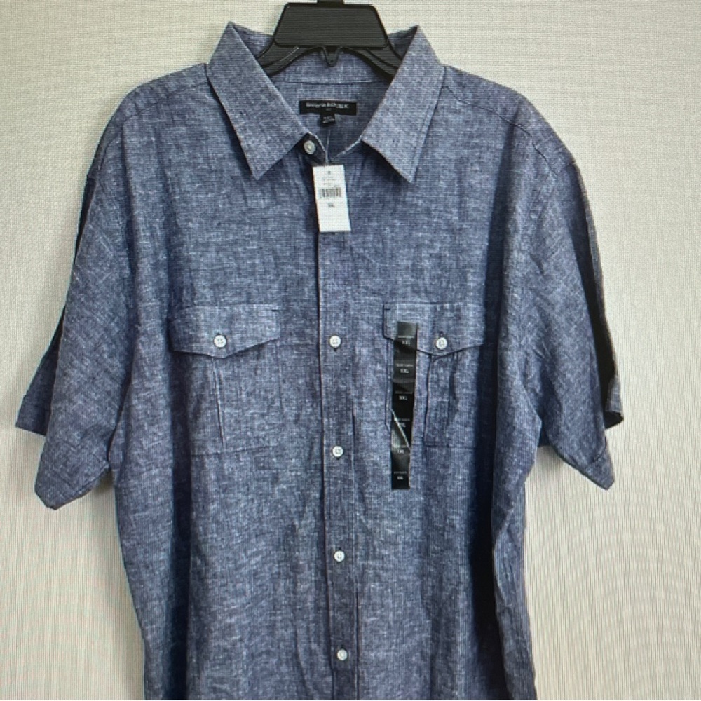 Banana Republic Heathered Navy Short-Sleeve Button-Down Shirt